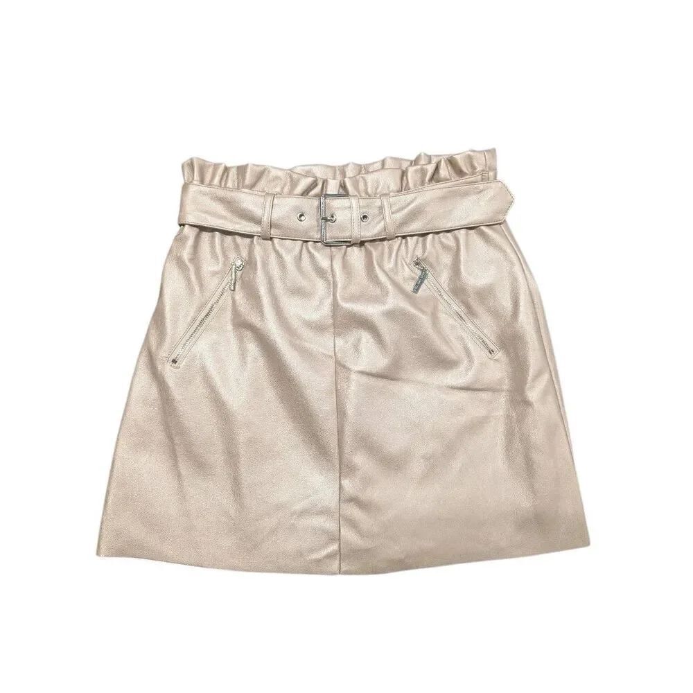 NWT Marc New York Skirt Soft Faux Leather Light Pink Metallic Belted Women's Siz
